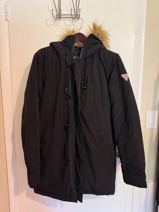 Guess Other - Guess Men’s Large Black Heavyweight Hooded Jacket w/ Removable Faux Fur Hood